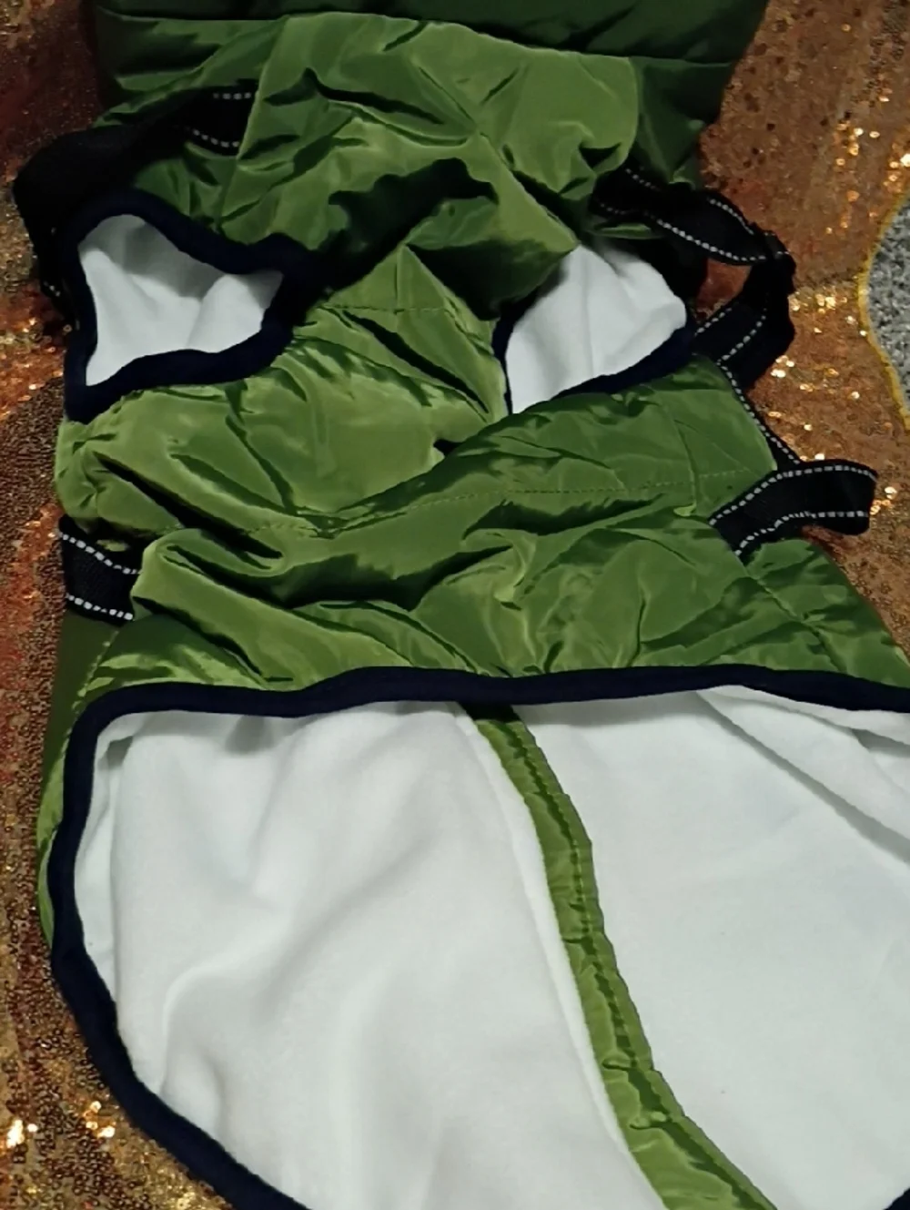 Green Puffer Dog Coat with Reflective Harness